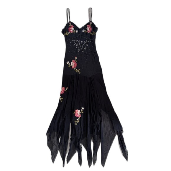Cache Dresses & Skirts - VTG Y2K Cache Silk Maxi Dress Sz 8 Beaded Embroidered Floral Whimsy Fairy Goth